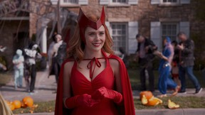 Elizabeth Olsen as Wanda Maximoff, aka Scarlet Witch, in a scene from WandaVision.