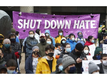 Thousands packed Nathan Phillips Square at Toronto's city hall to stand in solidarity against Anti-Asian racism this following recent racially-motivated hate events like the shootings in Atlanta and "scapegoating" people of Chinese descent for the COVID-19 pandemic Sunday March 28, 2021. Jack Boland/Toronto Sun/Postmedia Network