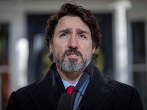 In this file photo taken on December 18, 2020 Canadian Prime Minister Justin Trudeau speaks during a Covid-19 briefing at the Rideau Cottage in Ottawa, Ontario.