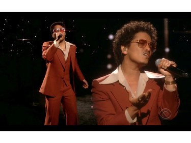 Bruno Mars and Anderson .Paak of Silk Sonic perform in this screen grab taken from video of the 63rd Annual Grammy Awards in Los Angeles, California, U.S., March 14, 2021.