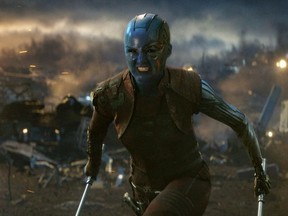 This image released by Disney shows Karen Gillan in a scene from “Avengers: Endgame.”