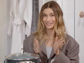 Hailey Bieber is pictured in the first episode of her YouTube series in this screengrab.
