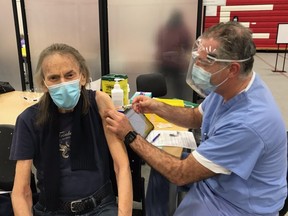 Gordon Lightfoot, 82, got his Moderna shot at Seneca College on Wednesday, March 17, 2021.