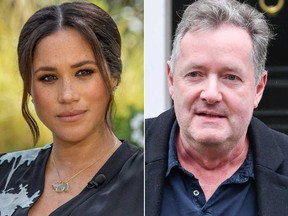Meghan, Duchess of Sussex, and Piers Morgan are pictured in this combination photo.
