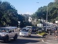 Traffic slowly works up to high ground at Whangarei, New Zealand, as a tsunami warning is issued Friday, March 5, 2021.