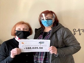Alison Wheeler of Whitby and Robin Wheeler of Yarker won the jackpot on Feb. 13 for a total of $188,625.50, according to the Ontario Lottery and Gaming Corp.