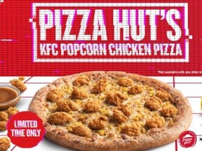 Pizza Hut has launched a KFC Popcorn Chicken Pizza.