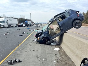 A 69-year-old woman is in serious condition after a rollover in Clarington Thursday morning.