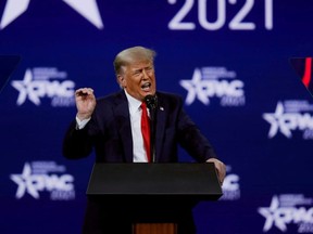 Former U.S. President Donald Trump speaks at the Conservative Political Action Conference (CPAC) in Orlando, Florida, U.S. February 28, 2021.