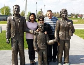 Susie Satram and her sister visited the Gretzky's home on Varadi Ave in Brantford and Walter invited them inside to check out his son's trophies and try on The Great One's game-worn jerseys, then he took them to visit a statue in town of Wayne as a youngster with his parents.