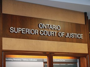 An Ontario Superior Court of Justice sign is shown in Windsor.
