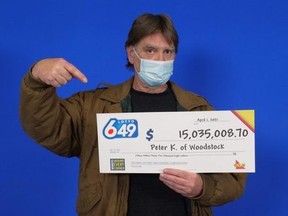 Peter Kinsman, a Woodstock business owner and father of three, won $15 million in a Lotto 6/49 jackpot.