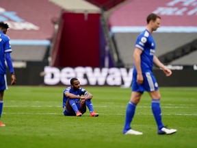Leicester City's Ricardo Pereira reacts after last week's loss to West Ham United.