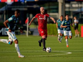 Toronto FC midfielder Michael Bradley dribbles the ball against Leon on Wednesday night.