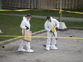 Peel Regional Police investigate a homicide at a townhouse complex at 7475 Goreway Dr. in Mississauga.