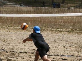 Beach volleyball courts at Woodbine Beach are pictured on  April 25, 2021.