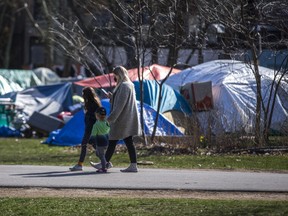 A homeless encampment in Trinity Bellwoods Park in Toronto, Ont. on Wednesday, April 7, 2021.