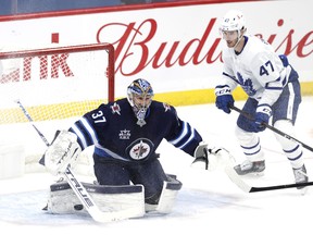 Winnipeg Jets goaltender Connor Hellebuyck  has faced 38 or more shots four times against the Maple Leafs this season.