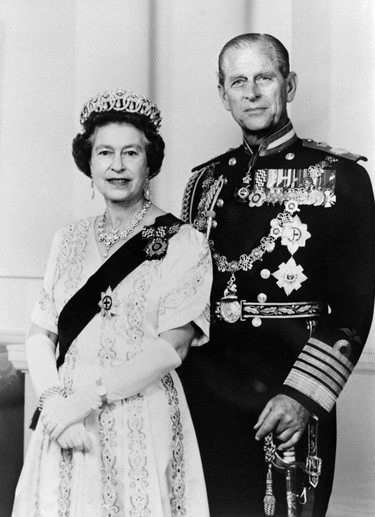 The official portrait released in June 1, 1987 and taken at Buckingham Palace shows Queen Elizabeth II and and Prince Philip, Duke of Edinburgh.