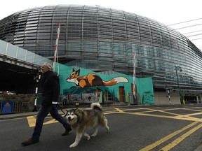 A general view of the Aviva Stadium as the Irish government advised that fans cannot be present during the UEFA Euro 2020 soccer tournament games owing to the COVID-19 pandemic in Dublin, Ireland, April 7, 2021.