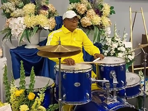The family of Brentnol McPherson, known as Bonny Brent (aka "Cabbage" McPherson), decided to pay tribute to the late musician by putting him behind his drum kit for one last performance during his memorial at Covenant Funeral Home in Scarborough.