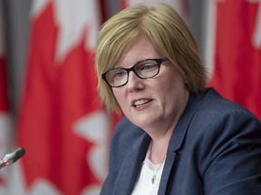 Employment, Workforce Development and Disability Inclusion Minister Carla Qualtrough responds to a question during a news conference Thursday, August 20, 2020 in Ottawa.