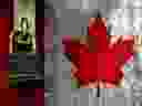 Flag of Canada is in texture. Template. Coronavirus pandemic. Countries are closed. Locks.
