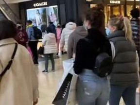This image was taken from video that shows many shoppers at Yorkdale Mall on April 3, 2021.