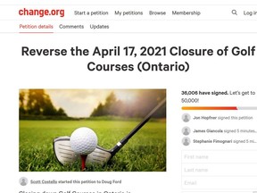 Scott Costello has launched an online petition calling on the province to reverse its decision to close golf courses.