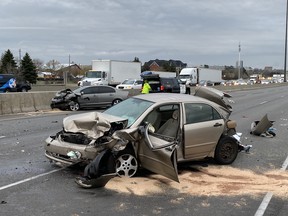 The aftermath of a fatal crash on Hwy. 401 near Hwy. 400 on April 15, 2021.