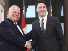 Ontario Premier Doug Ford (left) and Prime Minister Justin Trudeau