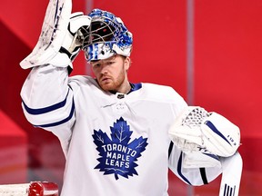 Toronto Maple Leafs goaltender Frederik Andersen took part in a full practice on Monday for the first time since March 19.