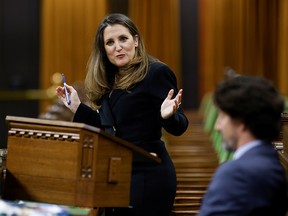 Finance Minister Chrystia Freeland delivers the budget in the House of Commons on Parliament Hill in Ottawa April 19, 2021.