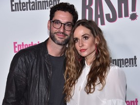 British actor Tom Ellis and U.S. screenwriter Meaghan Oppenheimer arrive for the Entertainment Weekly Annual Comic Con Party at Comic Con in San Diego, Calif. on July 21, 2018.
