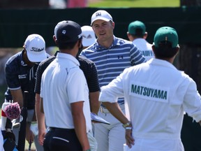 Jordan Spieth was the centre of attention on the practice range of Augusta National on Monday. The three-time major winner arrives at the Masters fresh off a slump-busting win at the Valero Texas Open on Sunday.