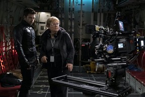 Kari Skogland and Sebastian Stan on the set of Falcon and the Winter Soldier.
