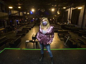 Lisa Zbitnew, owner of the Phoenix Concert Theatre, on the stage inside the venue in Toronto, Ont. on Wednesday, March 31, 2021.