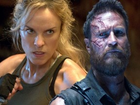 Jessica McNamee (Sonya Blade) and Josh Lawson (Kano) are two of the stars of Mortal Kombat.