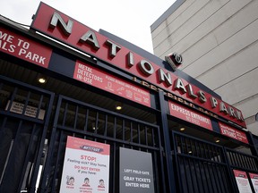 Gates leading into Nationals Park remain closed on opening day April 1, 2021 in Washington.