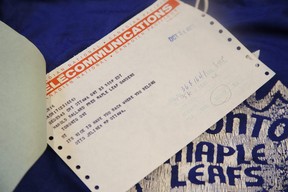 A telegram from federal sports minister Otto Jelinek wishes Ballard well after the Leafs owner did a stint in jail. JACK BOLAND/TORONTO SUN