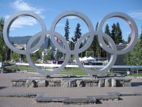 The Olympic Rings at Whistler Village's Olympic Plaza. B.C. is looking into hosting the 2030 Olympic Games.