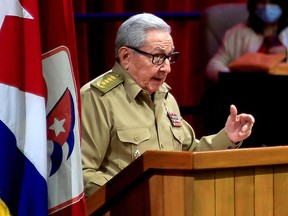 Picture released by Cuban News Agency (ACN) of Raul Castro speaking during the opening session of the 8th Congress of the Cuban Communist Party at the Convention Palace in Havana, on April 16, 2021.