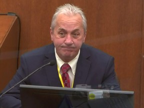 Minneapolis police Lieutenant Richard Zimmerman answers questions on the fifth day of the trial of former Minneapolis police officer Derek Chauvin for second-degree murder, third-degree murder and second-degree manslaughter in the death of George Floyd in Minneapolis, Minn., April 2, 2021 in a still image from video.