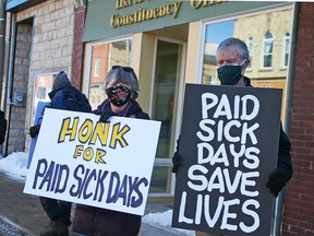 Citizens rallied in Blyth in front of Huron-Bruce MPP Lisa Thompson’s office Feb. 26 to promote the “Stay Home If You Are Sick Act.”