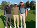 From left, Corey Conners, Mike Weir and Mackenzie Hughes are all smiles during a practice round at the Masters yesterday. 