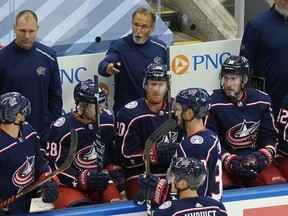 John Tortorella barks orders to his Columbus Blue Jackets players. The Jackets are dead last in the Central, yet Tortorella still has a job. GETTY IMAGES