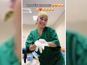 Caren Trisoglio Garcia  dances with bags of human fat on TikTok.