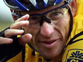 This file picture taken on July 8, 2004 shows US rider Lance Armstrong (US Postal/USA) during the fifth stage of the 91st Tour de France cycling race between Amiens and Chartres.