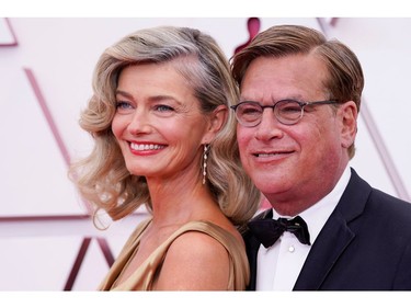 Paulina Porizkova and Aaron Sorkin arrive to the Oscars red carpet for the 93rd Academy Awards in Los Angeles, California, U.S., April 25, 2021. Chris Pizzello/Pool via REUTERS ORG XMIT: OSC