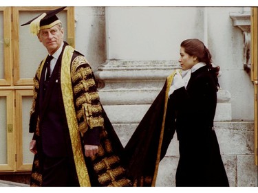 Prince Philip, the Duke of Edinburgh, arrives at Cambridge University for an honorary doctorates ceremony, June 9, 1994.